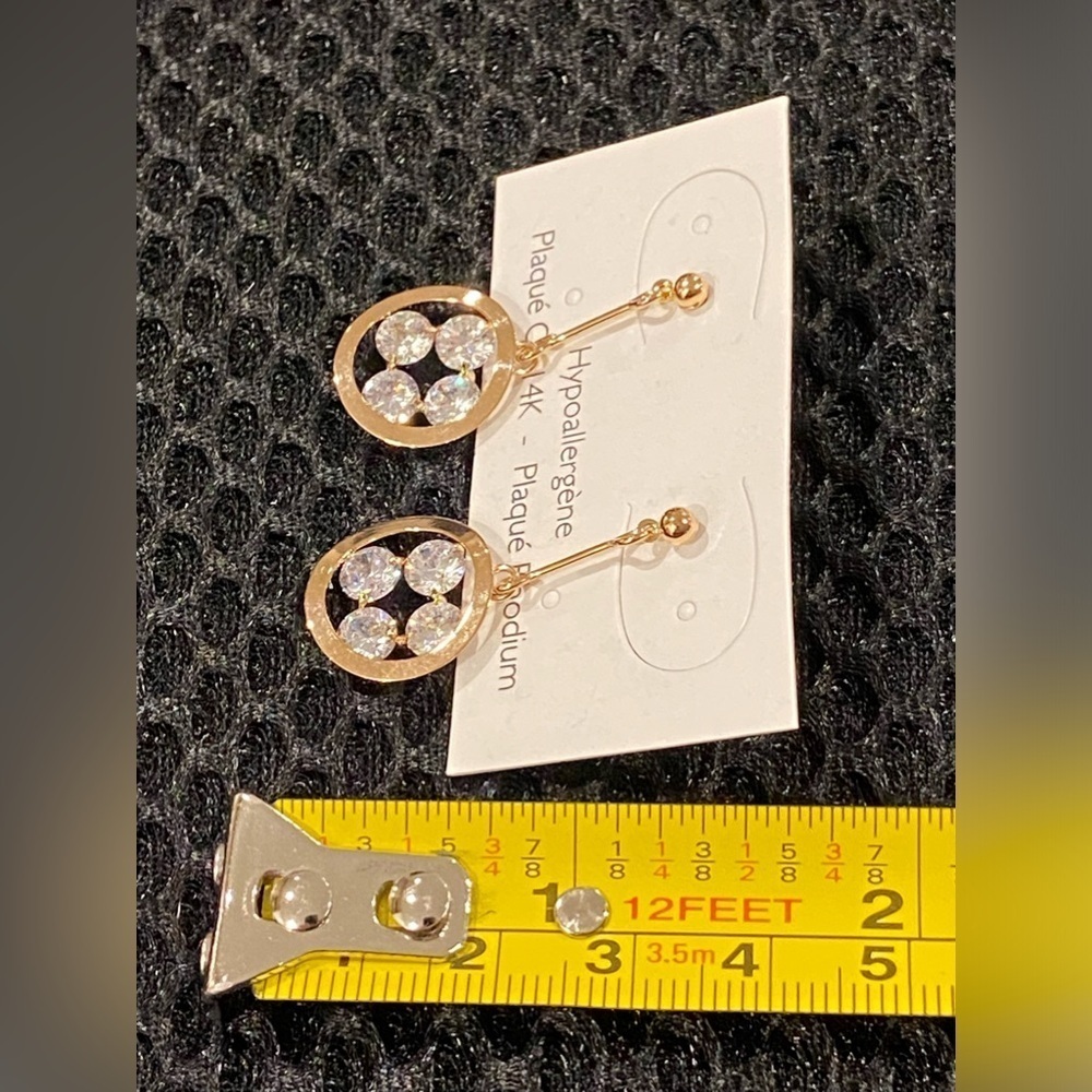Gold Drop Earrings with Clear Crystals - Hypoallergenic - New With Tags - Picture 11 of 13